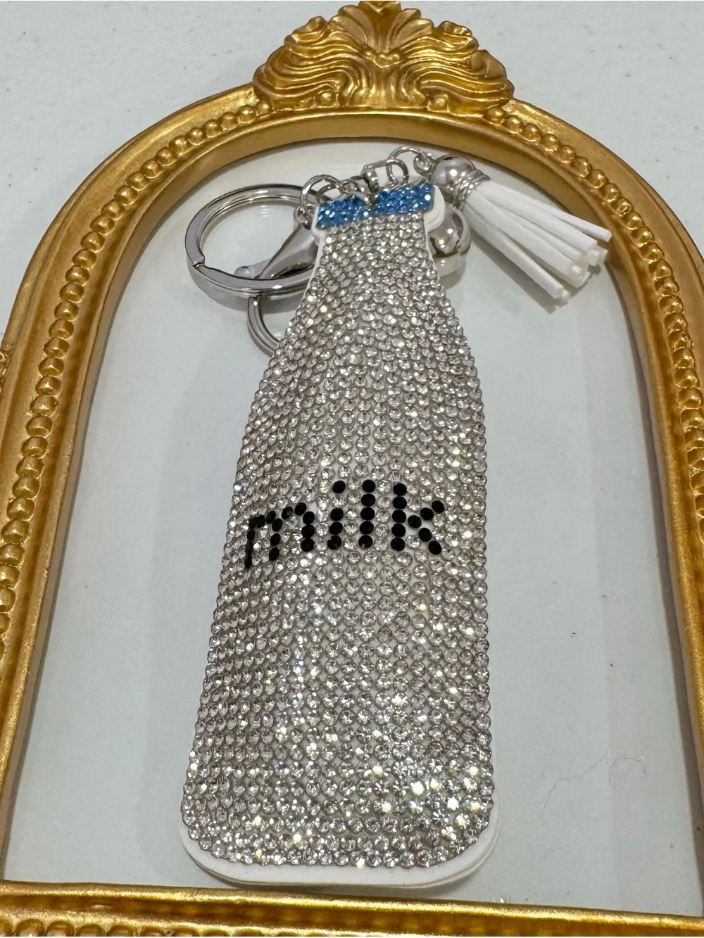 New Rhinestone Milk Bottle Keychain